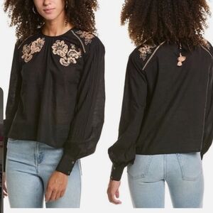 St Roche MORTIMER TOP Black Embroidered Hand Loom Cotton New